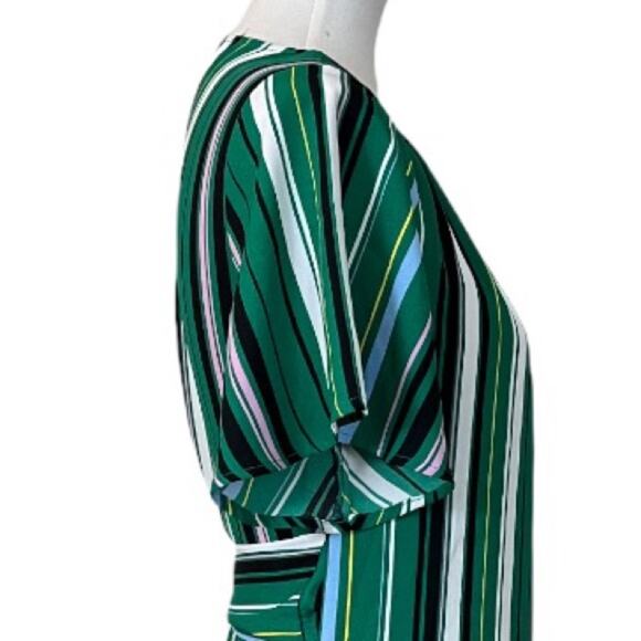 Halogen Women's Wrap Tie Waist Midi Dress Green Black Multi Stripes Size SP - Picture 9 of 14